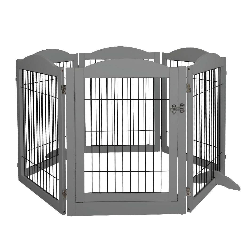 PaWz 6 Panels Pet Dog Playpen Puppy Grey-1831593137391407105
