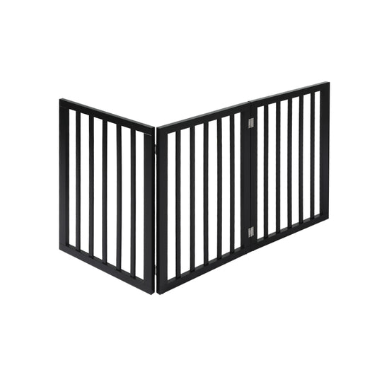 PaWz 3 Panels Wooden Pet Gate Dog Fence Black 2000x 3MM-1831593110799519745