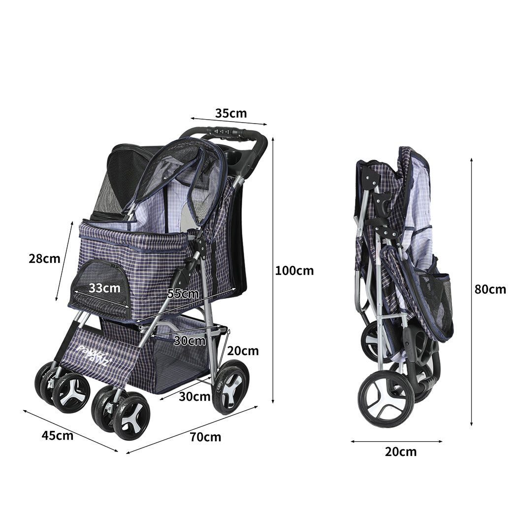 PaWz Large Pet Stroller Dog Cat Carrier Plaid-1836526620060553218